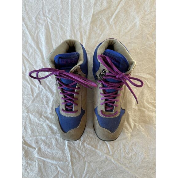 Merrell Y2K Womens Hiking Camping Boots Suede Sz 9 Air Cushion Gray Blue Purple - Picture 2 of 10